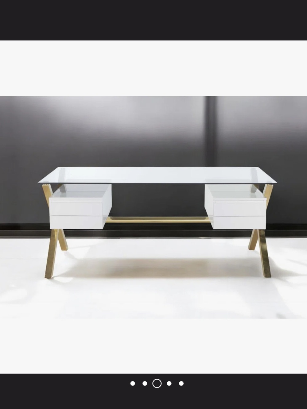 Modern White Glass Top Desk with Gold Legs